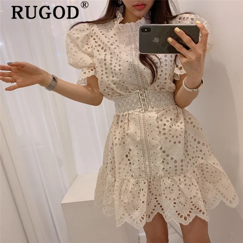 Женское кружевное платье RUGOD элегантное прямое с рукавами фонариками и оборками