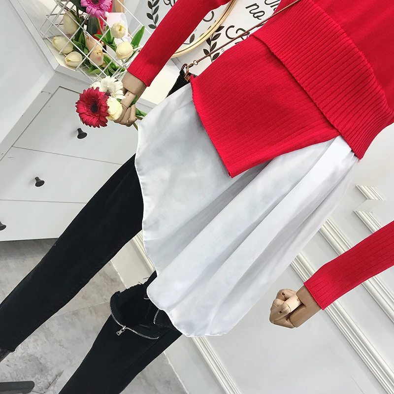 Женский свитер с асимметричным подолом ALPHALMODA пуловеры в стиле пэчворк комплект