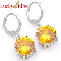 promotion jewelry round yellow crystal zirconia wedding dangle earrings russia usa australia earrings free shipping