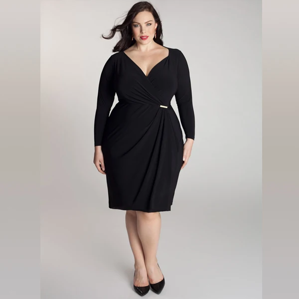 Платье женское черное офисное с длинным рукавом размер XXL W846051|plus size dress|dress fordress for