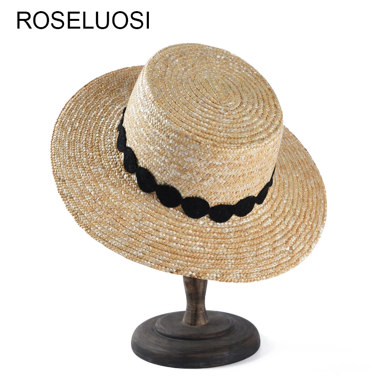 

ROSELUOSI Women's Summer Hat 2019 Brand New Flat Top Wide Brim Straw Hat Beach Sun Hats Sombrero Mujer Verano