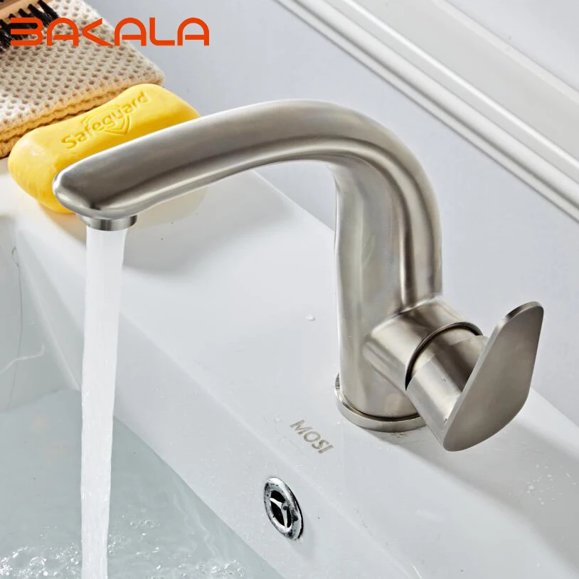 

BAKALA Mixer White Faucets Home Bathroom Faucet Basin Mixer Tap Cold-Hot Water Taps Stainless Steel Plating Robinet Torneiras