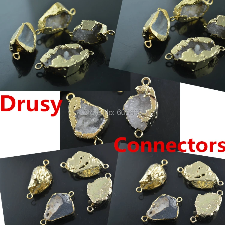 

Two loops Gold plating Natural Grey Drusy Geode Agate Necklace Jewelry Connectors Free shipping 5pc per lot