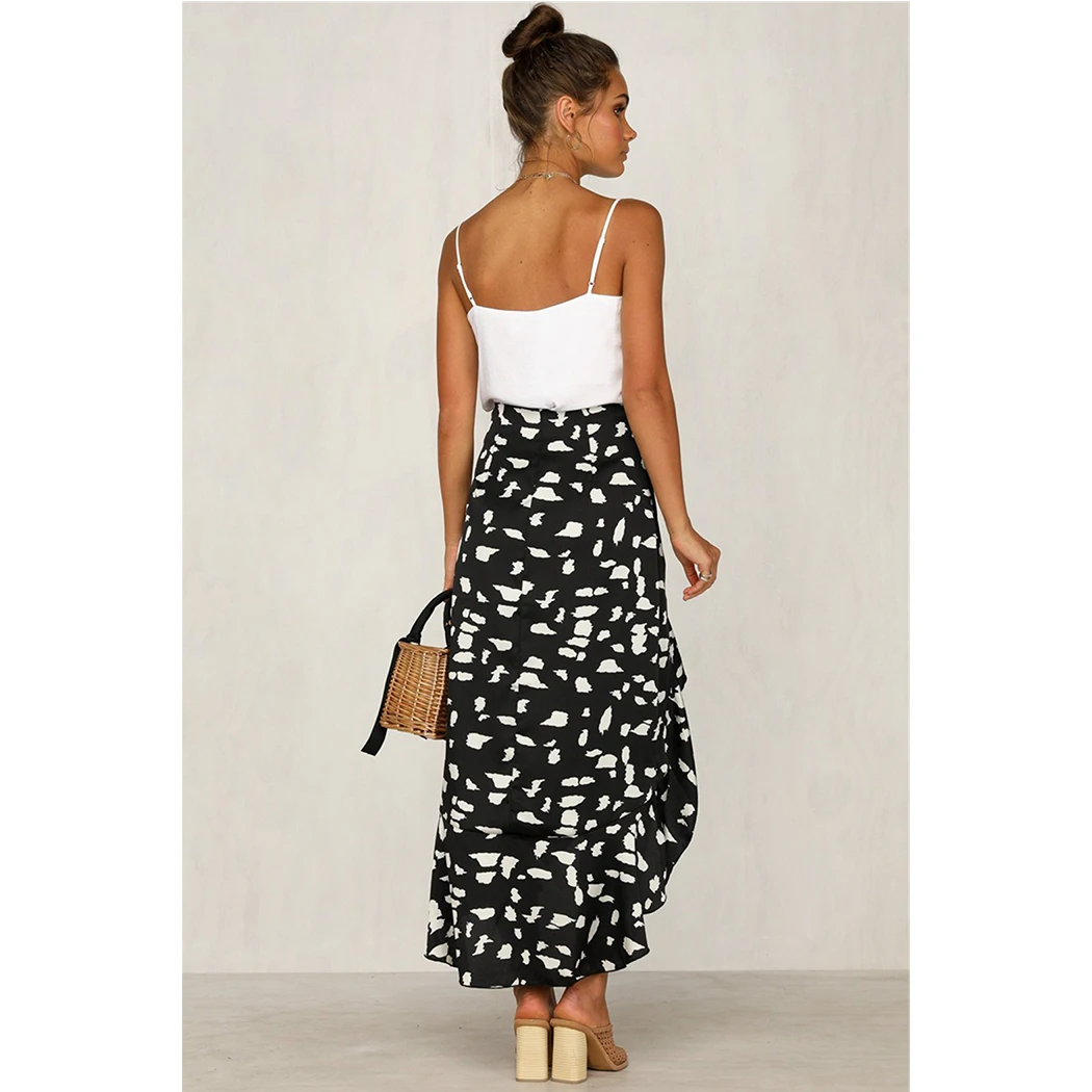 Дамское летнее богемное пляжная юбка миди Мода Высокая талия нерегулярные