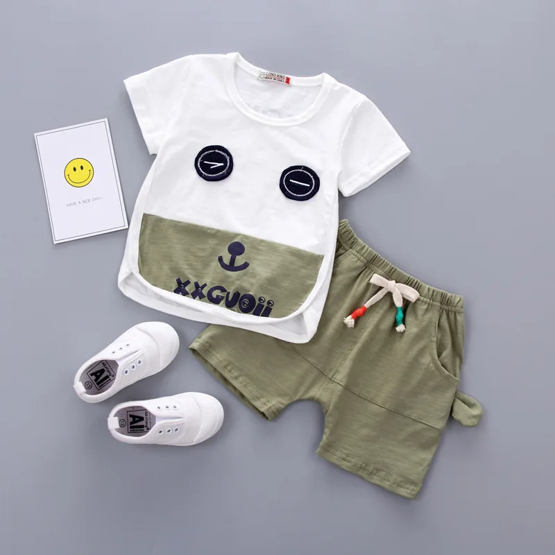 2019 Summer Baby Boys Clothing Sets Cartoon Cute Eyes Short Sleeve T-shirt + Drawstring Shorts Suits fashion Infant Kids Clothes |