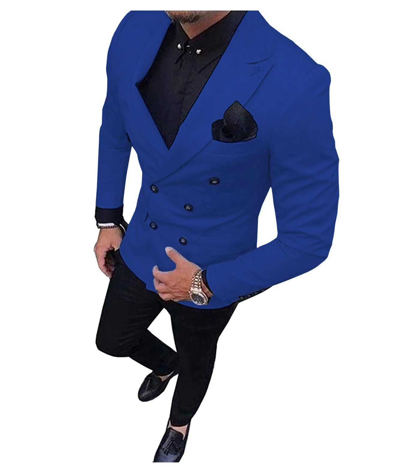 royal blue 2 шт. мужские костюмы Slim Fit Бизнес двубортные костюмы жениха шерсть "твид" розового цвета в стиле смокинга для вечернее платье на свадьбу(пиджак+ брюки - Цвет: royal blue