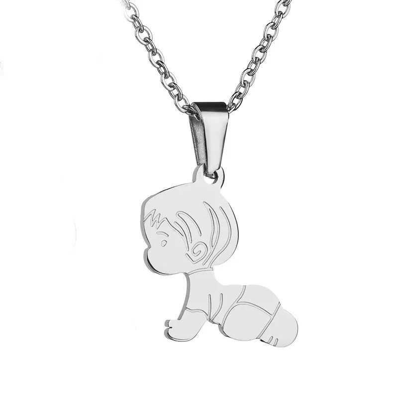 Eleple Cartoon Crawling Baby Boy Girl Necklaces for Women Men Stainless Steel Fashion Gifts Jewelry Pendant Necklace S-N587 | Украшения и