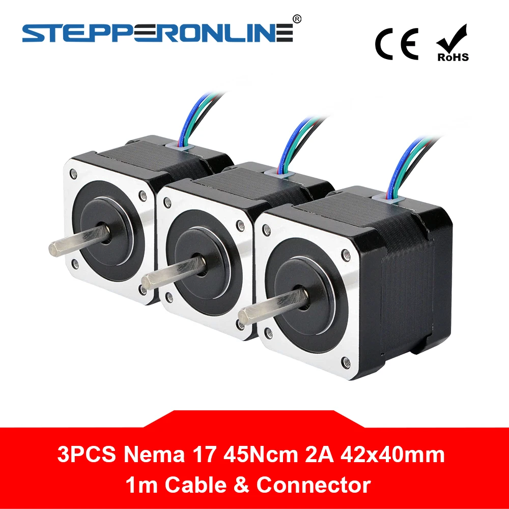 

NEW 3PCS Nema 17 Stepper Motor 40mm 45Ncm(64oz.in) 2A 4-lead Nema17 Step Motor 1m Cable for DIY 3D Printer CNC Robot