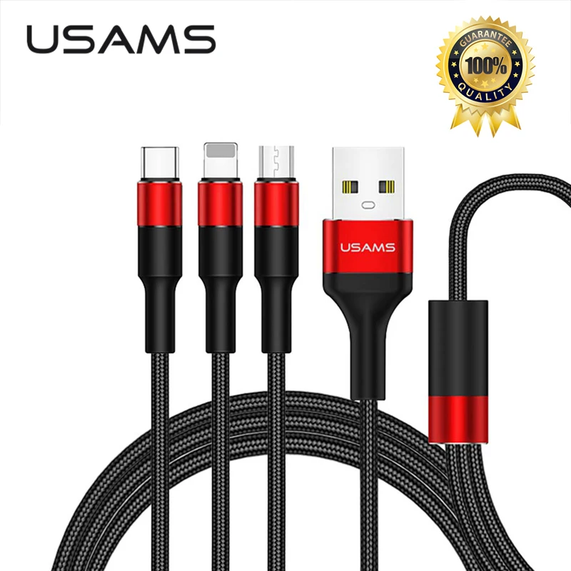 USAMS 2A 3 в 1 Usb кабель для iPhone Xs max XR кабели мобильных телефонов Тип C Micro зарядный USB
