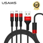USAMS 2A 3 в 1 Usb кабель для iPhone Xs max XR кабели для мобильных телефонов Тип C Micro зарядный кабель USB C для осветительного кабеля