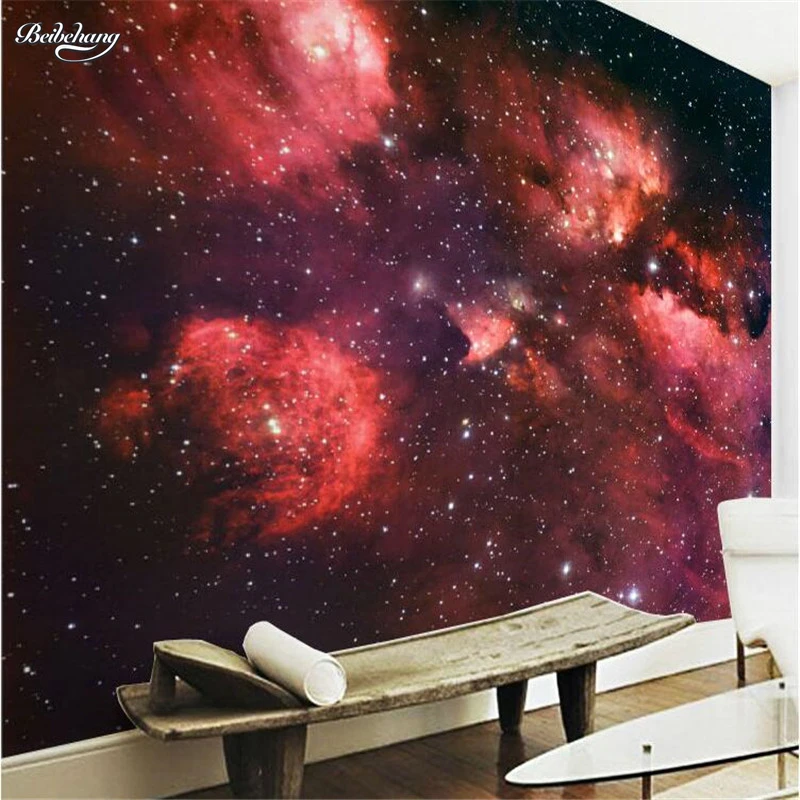 

beibehang Flash silver silk non-woven paper stars universe nebula dining living room bedroom zenith large mural wallpaper