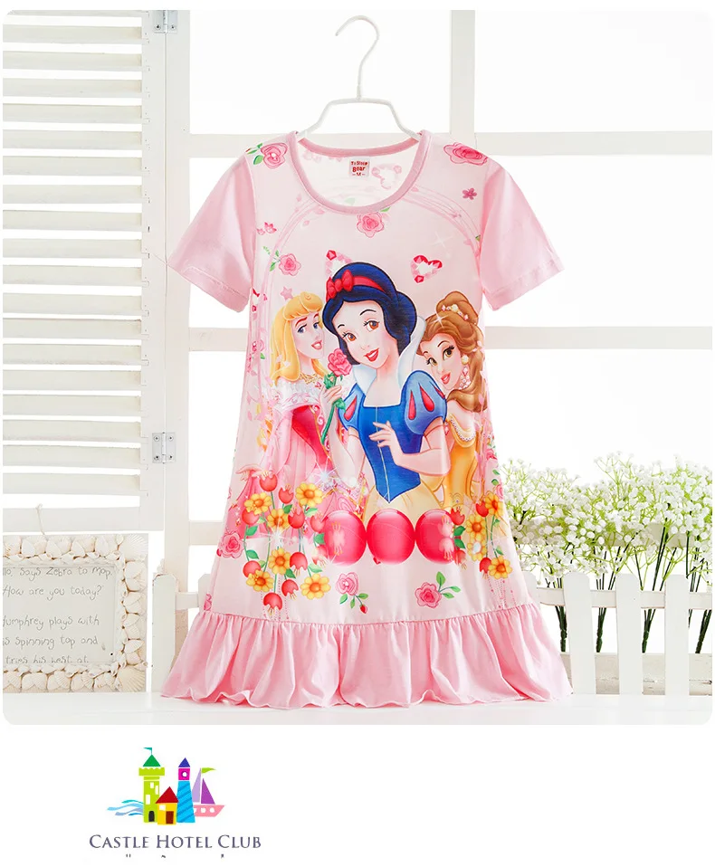 Disney princess summer night dress children pajama children home clothing baby cartoon Frozen Elsa nightgown girl sleepwear robe
