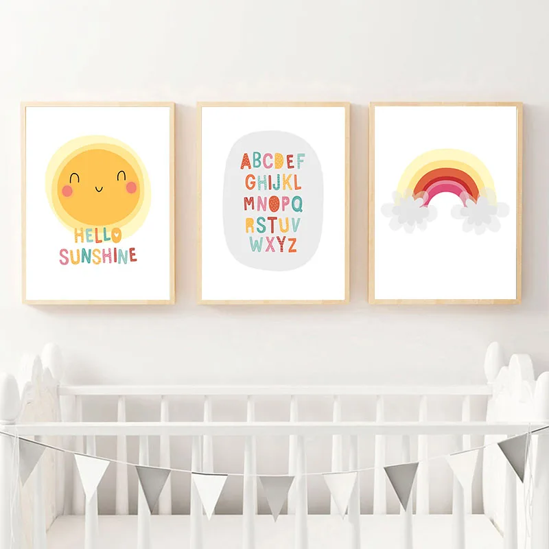 Sunshine детская стена искусство погода плакат мультфильм алфавит Печать холст