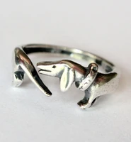 wholesale adjustable retro punk dachshund ring free size hippie animal cartoon dog ring jewelry for pet lovers 12pcslot