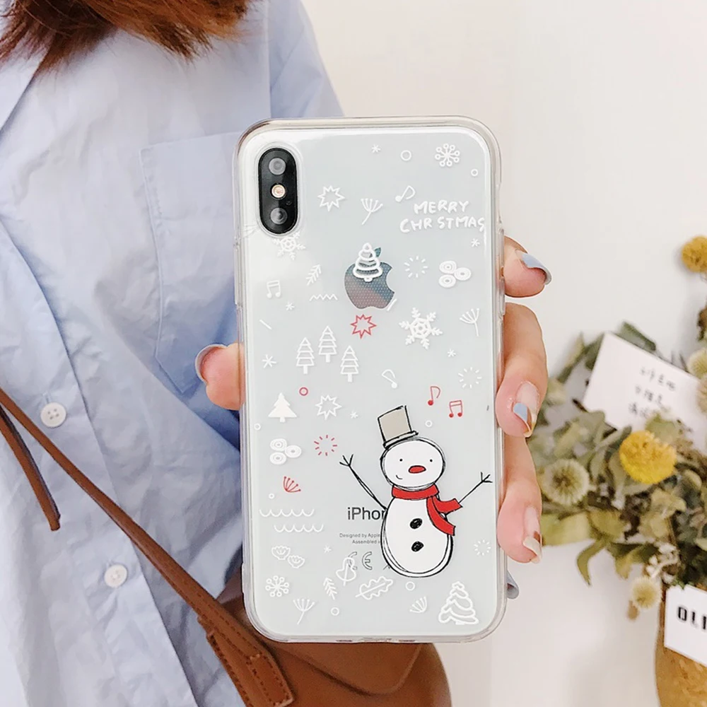 Рождественский Прозрачный чехол для iPhone 7 8 Plus XS Max XR X мягкий силиконовый тонкий