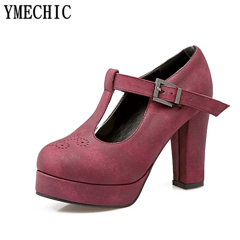 Туфли лодочки YMECHIC 2018 на платформе с Т образным ремешком туфли высоком квадратном