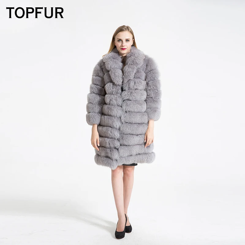 TOPFUR New Fashion Winter Female Long Real Fur Coat For Women Natural Fox Fur Outerwear & Coats Nine Quarter Sleeves