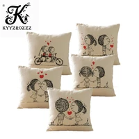 sweet couple cushion cover home decorative pillows case square cotton linen pillowcase almohada for seat sofa valentine gift