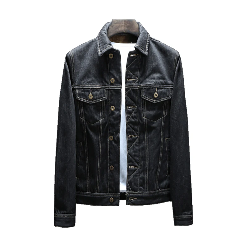 

Spring and Autumn Korean Fashion Denim Jacket Casual Handsome Youthhful Coat High Quality Mens Simple Black Jacket