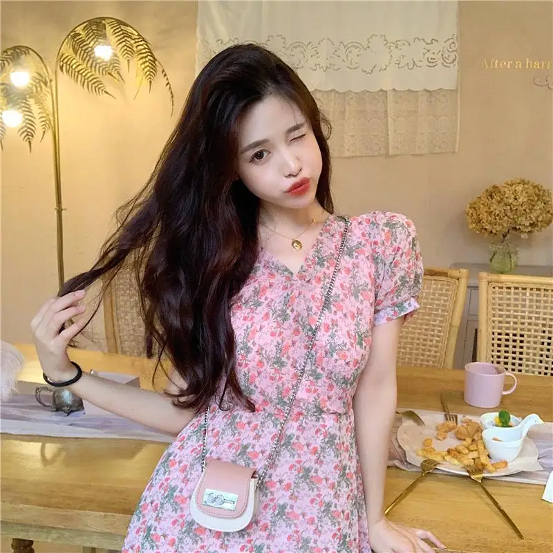 Женские Летние Платья мини Лидер продаж модное милое шифоновое платье с коротким