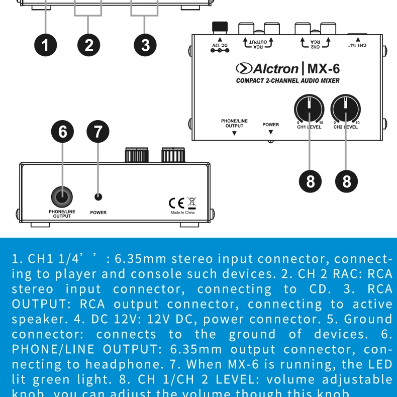 Микшер Alctron MX-6, используемый в сценическом исполнении, студийной записи