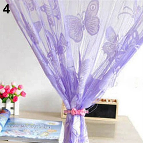 Home Decor полупрозрачные вышитые бабочки прозрачная Тюль нитяная штора с кисточкой