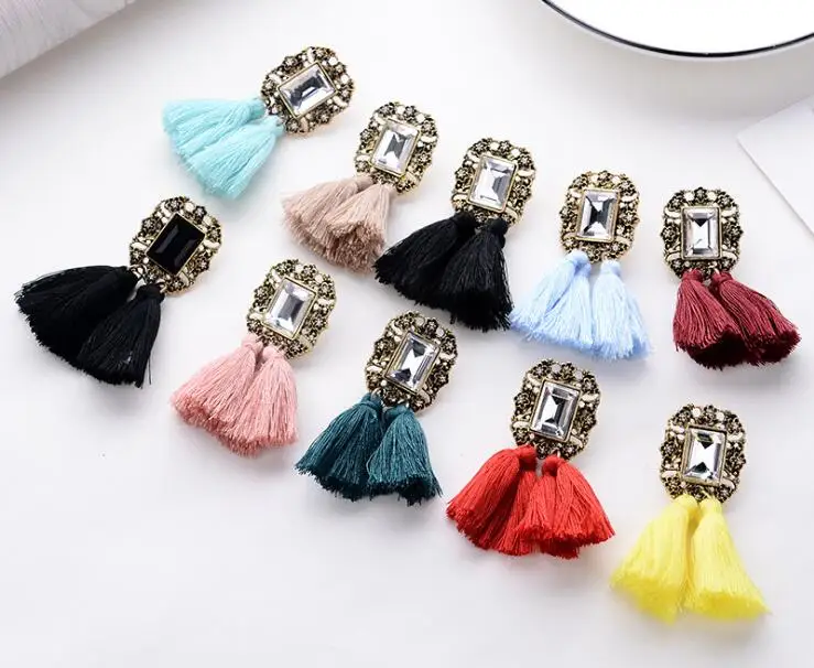 

rhinestone tassel earrings jewelry orecchini lunghi crystal drop dangling statement earrings for women pendientes flecos