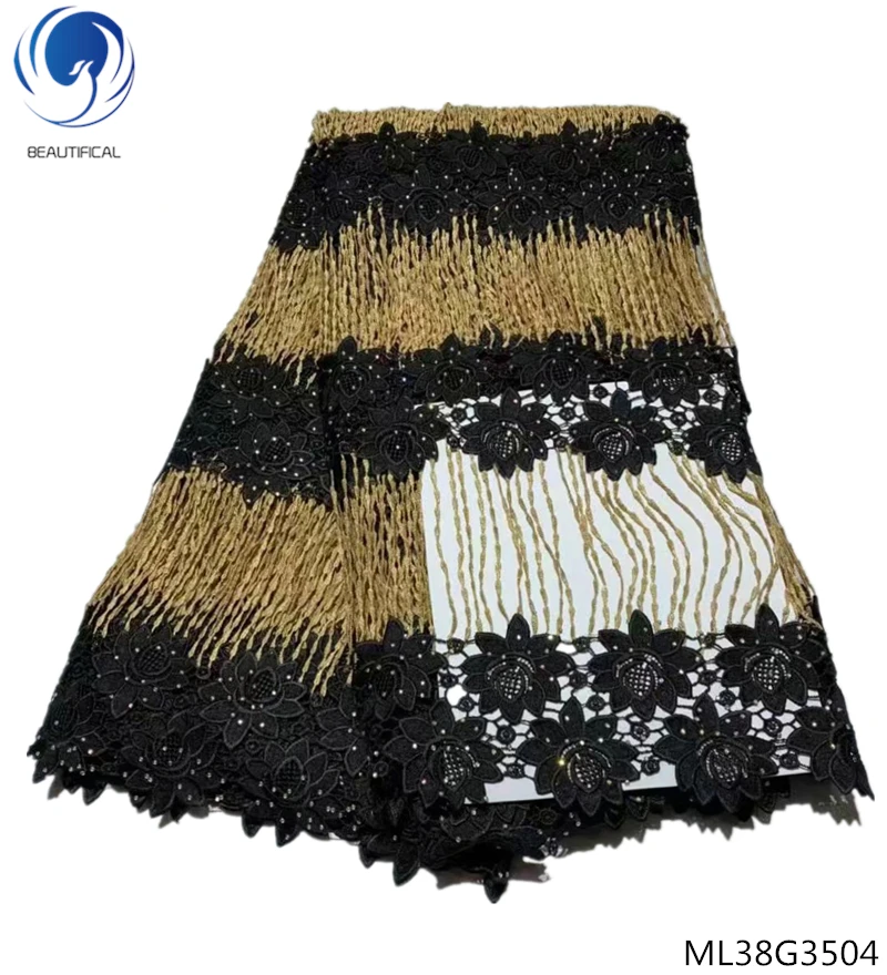 

BEAUTIFICAL black african lace fabric high quality laces cord laces for nigerian party 5yards/lot cord lace new arrival ML38G35