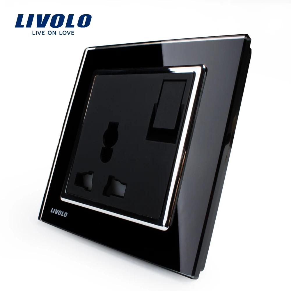 Livolo UK standard 1 банда 1Way кнопочный переключатель и 3 контакта многофункциональная 13A розетка, белая кристальная стеклянная панель, VL-W2Z1C-12