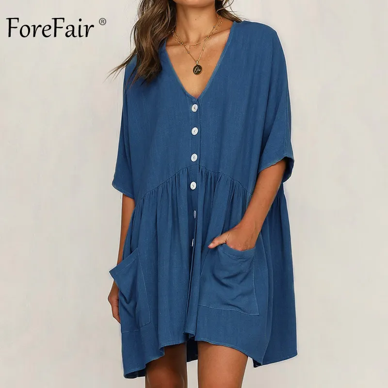 Женское пляжное платье Forefair свободное повседневное льняное с v образным вырезом