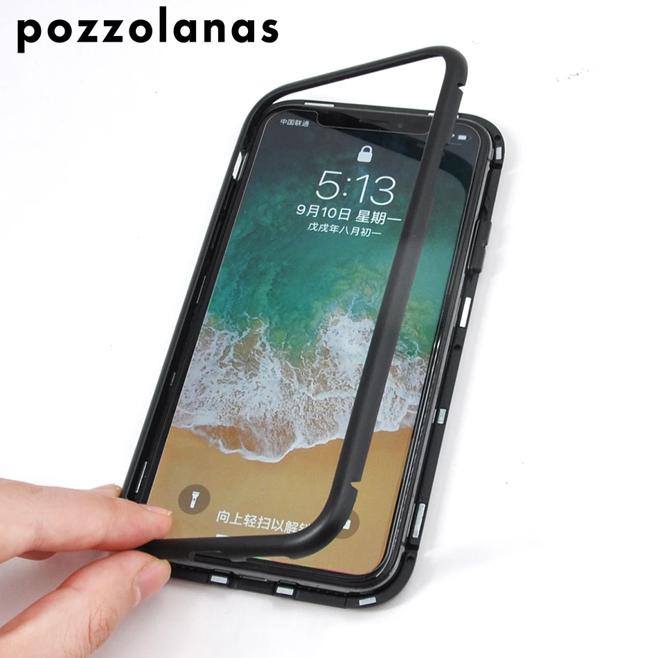 Pozzolanas Phone Soft Case Magnet Flip For iPhoneX Fashion luxury Aurora gradient glass Silicone Waterproof Anti-knock |