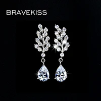 bravekiss crystal leaf earrings big water drop earring pendants cz zircon dangle earrings for women wedding jewelry bue0010