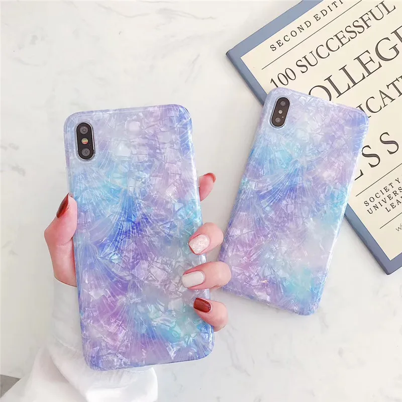 Luxury painted mother of pearl phone cases For iphone X XS XR MAX case 6 6s 7 8plus glossy TPU soft shell cover |