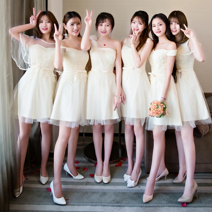 robe de mariage girls champagne color tulle sweetheart dress new off the shoulder bridesmaids party dresses for 2017 D4065 | Свадьбы и