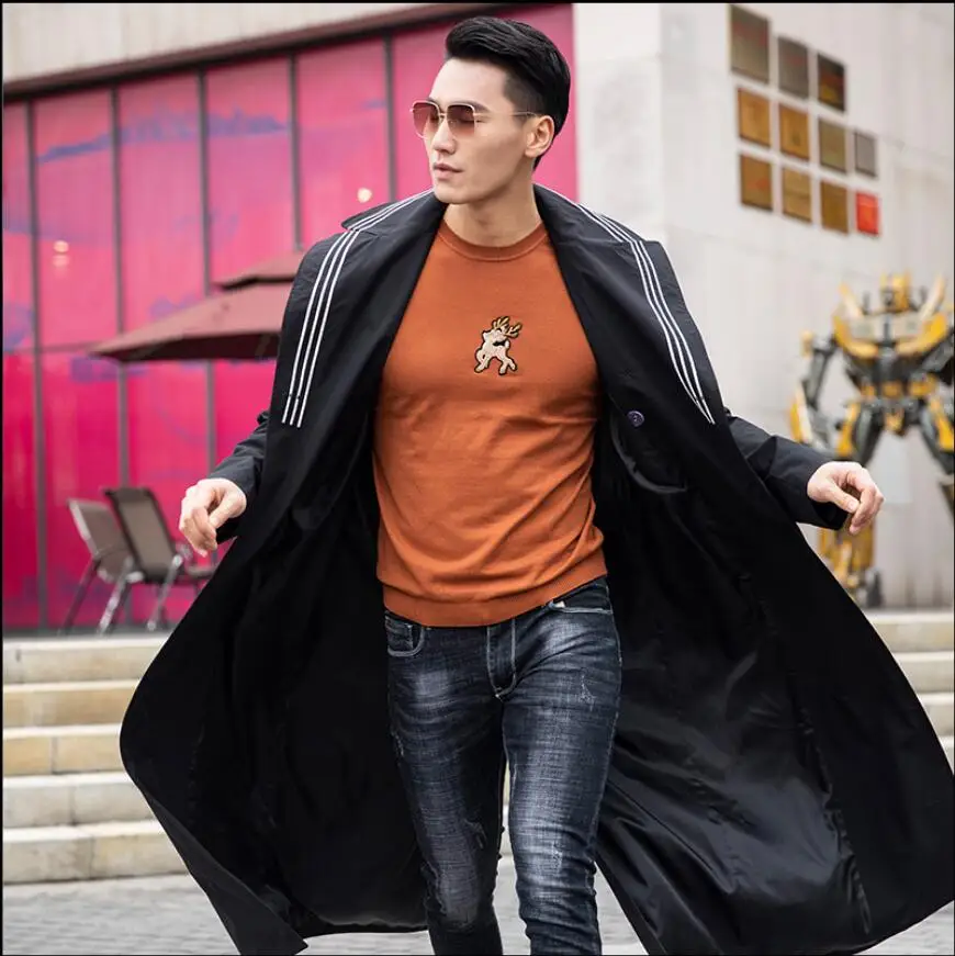 M-4xl Plus Size Clothes Super Long Knee-length Windbreaker Men 2021 Spring And Autumn New Coat Loose Handsome Casual Trench | Мужская