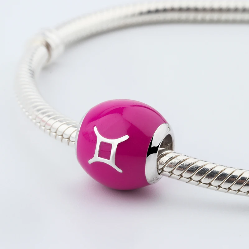 STEP FORWARD Popular Pink Enamel 100% 925 Real Silver Gemini Charm Fit Bracelet Bangle and Necklace Fashion Gift Jewelry | Украшения и