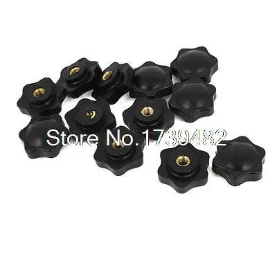 

12pcs Black Plastic 32mm Head Diameter 6 Pointed Star Clamping Knobs M6