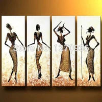 pretty sexy beautiful four women is dancing with slim yellow skirt 100 handmade african women figure oil painting on canvas