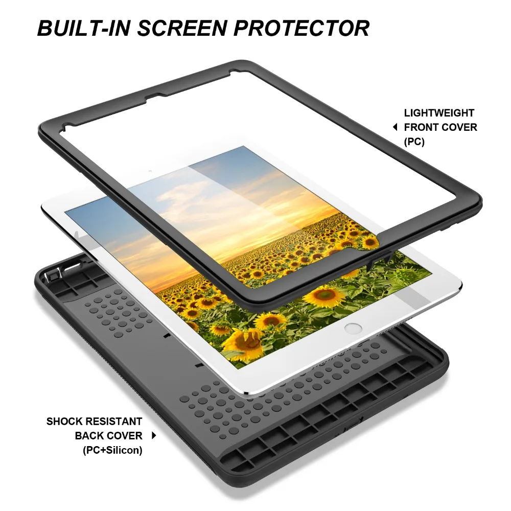 Ударопрочный гибридный резиновый прочный защитный чехол для iPad 9 7 2017 2018 / 5 6 Air 2 Pro