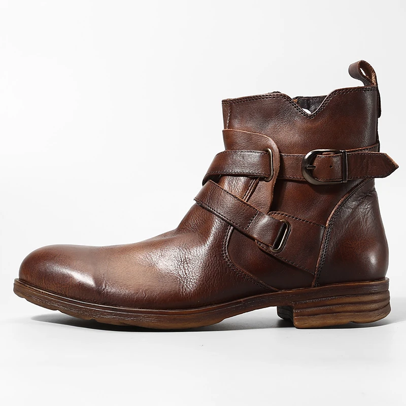 Модные Ботинки martin в европейском стиле с круглым носком кофейные/черные ботинки