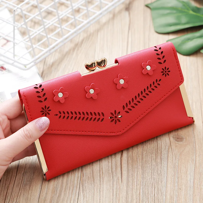 

New Fashion Women Wallets Hollow Pu Leather Long Wallet Portable Cash Purses Casual Standard Wallets Female Clutch Bag Ms