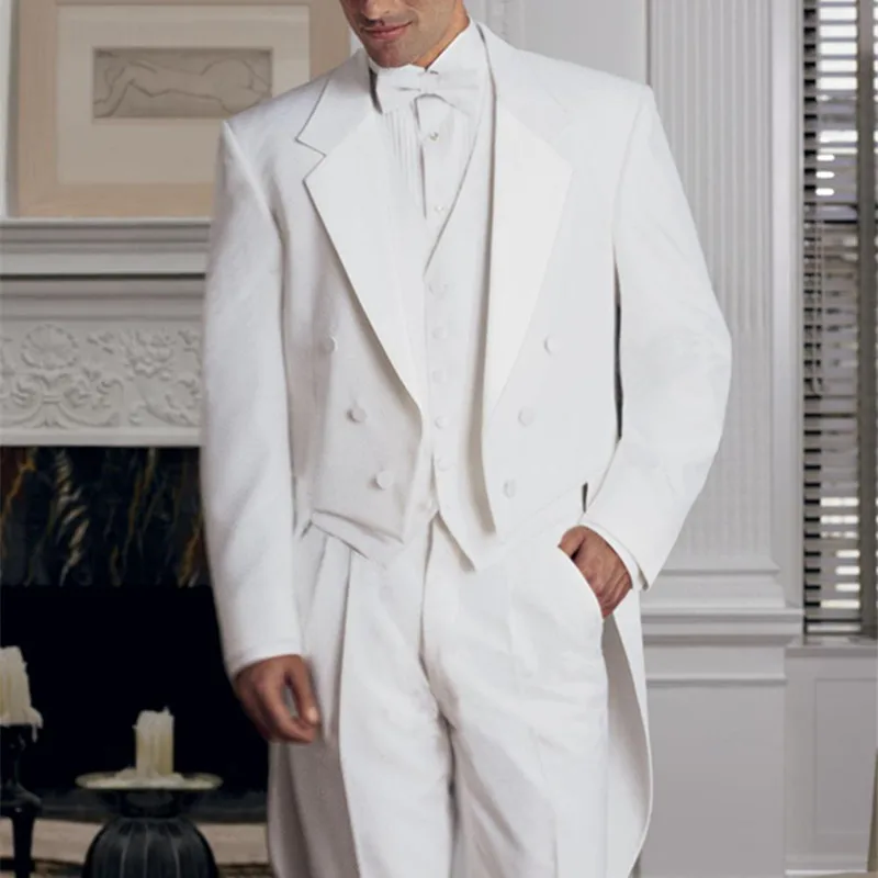 2017 New Arrival Classic White Tailcoat Notched Lapel Wedding Suits For Men Mens Suits Trim Fit 3 Pieces Formal Grooms Men Suit