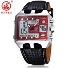Новые мужские спортивные часы OHSEN, уличные военные часы, красный циферблат, черный кожаный ремешок, повседневные наручные часы для мужчин