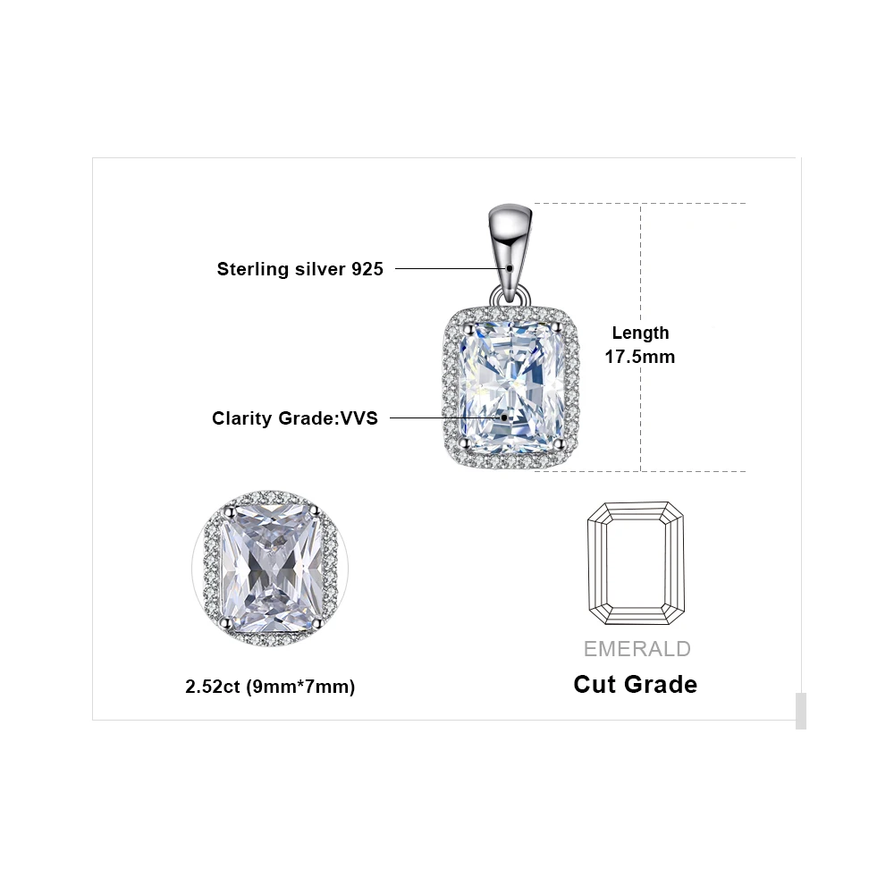 Jewelrypalace классический 2.7ct прямоугольник Обручение Свадебные Halo кулон Цепочки и