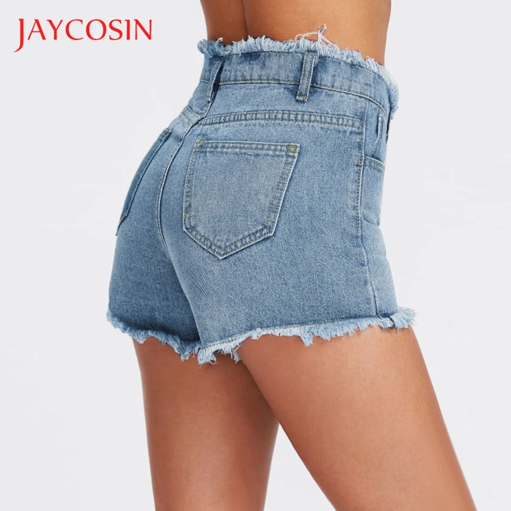 Женские джинсовые шорты JAYCOSIN синие однотонные повседневные рваные Мини-шорты на