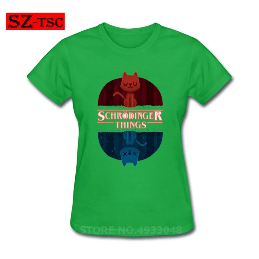 Летняя новая модная женская футболка с новым рисунком Schrodinger Cat Things Stranger Things Печатные Топы с короткими рукавами крутые футболки