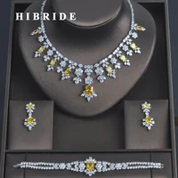 hibride 3 pcs luxury yellow cubic zirconia women jewelrt sets bridal fashion jewelry wedding party necklace set n 335