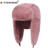 buttermere fur caps women bomber hats pink winter hat russian female thicker warm solid soft windproof ear flap ushanka hat 2022