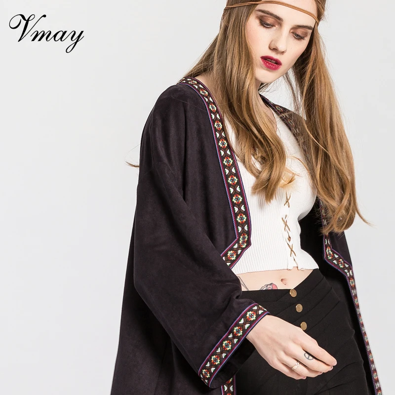 Vmay Women Vintage Bohemian Shirt 2018 New Arrival Patchwork Butterfly Sleeve V-Neck Boho Style Cardigan Top Female V1710417 |