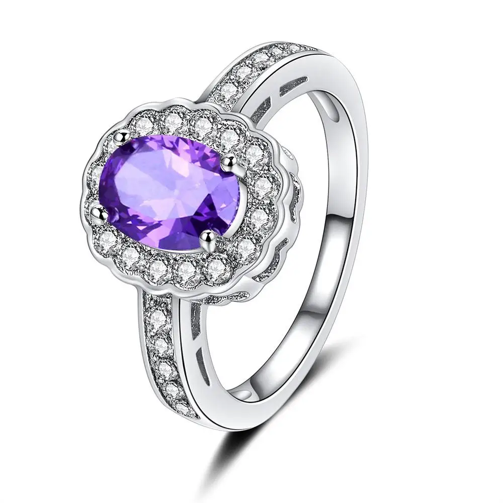 

Modern Elegant Fashion Office Career Special Cut Ring Wedding Finger Oval Purple Red Zirconia Jewelry Engagement Rings For Women